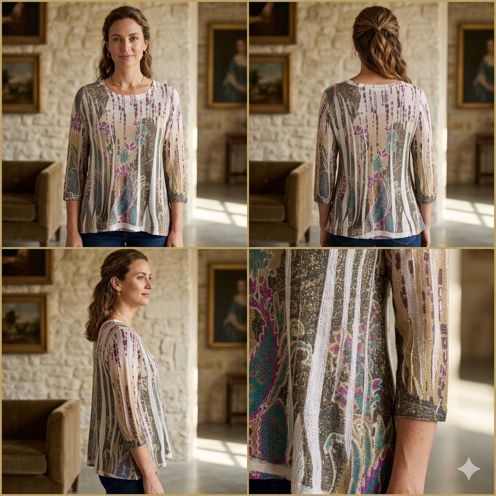 Westbound Petites Blouse Top Womens PXL Multicolor Paisley Print 3/4 Sleeve